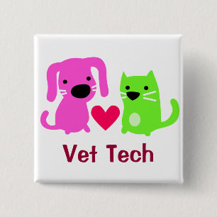 Vet Tech Dog & Cat met hart Vierkante Button 5,1 Cm