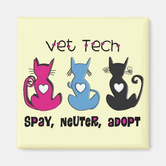 Vet Tech SPAY NEUTER ADOPTEER Black Cats Design Magneet (Voorkant)
