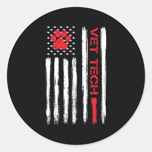 Vet Tech Veterinary technicus American Flag Paw P Ronde Sticker (Voorkant)