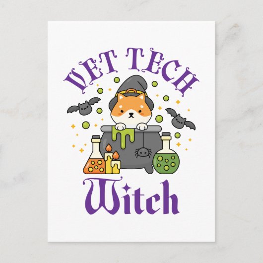 Vet Tech Witch Veterinary Technicier Halloween Briefkaart (Voorkant)