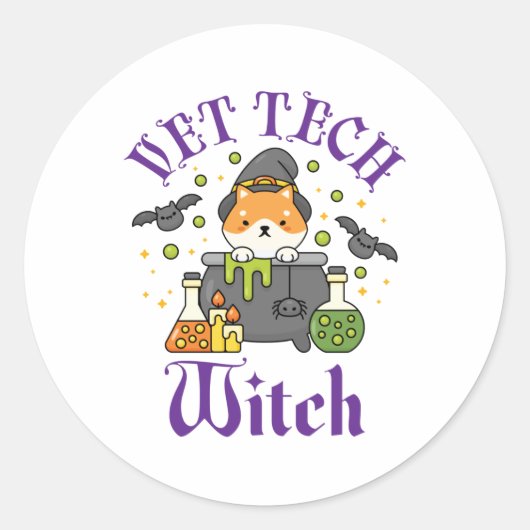Vet Tech Witch Veterinary Technicier Halloween Ronde Sticker (Voorkant)