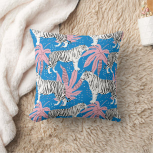 Vet Tigermotief in Blauw en Roze Kussen