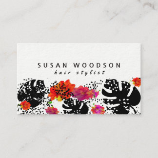 Vet Trendy Floral Monstera Dot Pattern Modern Visitekaartje