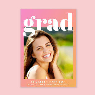 Vet Trendy Foto Roze Oranje Afstudeerfeest Kaart