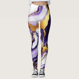 Vet Trendy paarse geel Gouden faux marmer Leggings