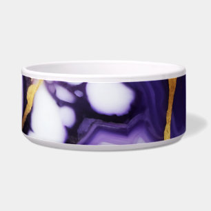 Vet Trendy paarse geel Gouden faux marmer Voerbakje