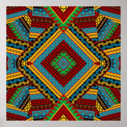 Vet Tribal Geometrisch Patroon Kleurrijke Etnische Poster (Voorkant)