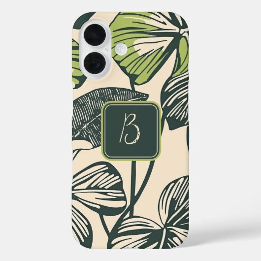 Vet tropisch blad monogram Case-Mate iPhone case (Achterkant)