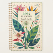Vet Tropisch Botanisch Patroon Monogram Planner (Voorkant)
