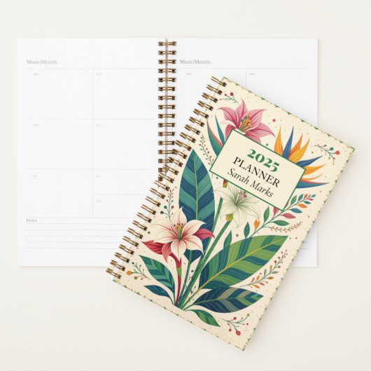 Vet Tropisch Botanisch Patroon Monogram Planner (Display)