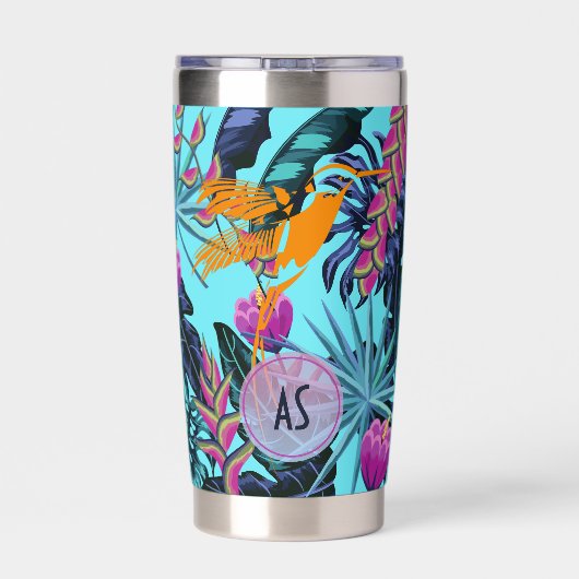 Vet Tropisch oliepatroon met Hummingbird Geïsoleerde Drinkbeker (Achterkant)