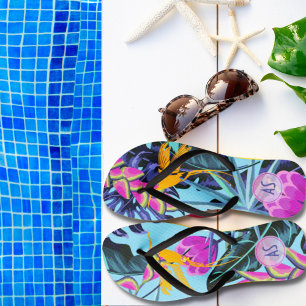 Vet Tropisch oliepatroon met Hummingbird Teenslippers