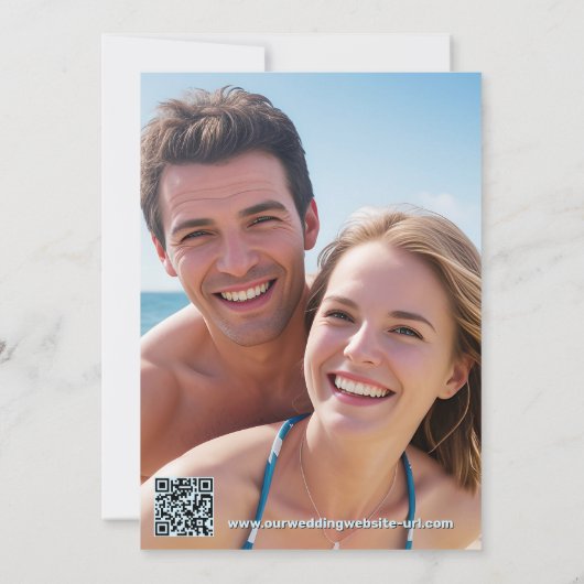 Vet turquoise strand strand bruiloft kaart (Achterkant)