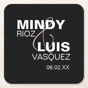 Vet typografie ampersand roze zwart vierkante kartonnen onderzetter