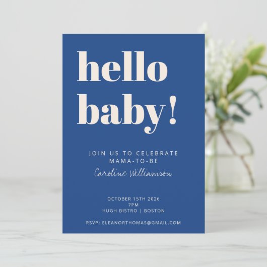 Vet Typografie Blauw Modern Schattige Baby shower Kaart (Staand voorkant)