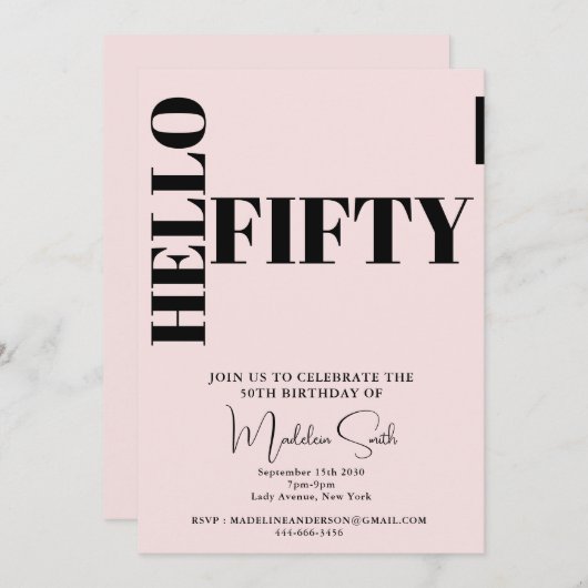 Vet Typografie Blush Pink Modern 50ste Verjaardag Kaart (Voorkant / Achterkant)