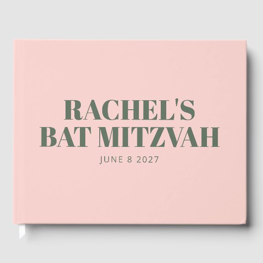 Vet Typografie Roze en Groene Modern Bat Mitzvah Gastenboek (Voorkant)