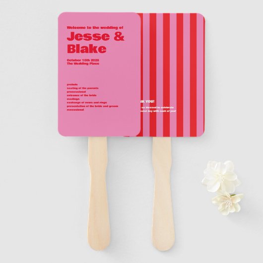 Vet Typografie, Roze en Rode Bruiloft Handwaaier (Voorkant en achterkant)