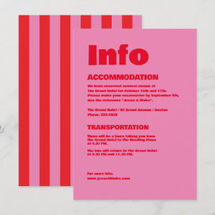 Vet Typografie, Roze en Rode Bruiloft Informatiekaartje