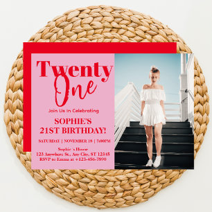 Vet Typografie Roze Modern 21st Verjaardagsfeest Kaart