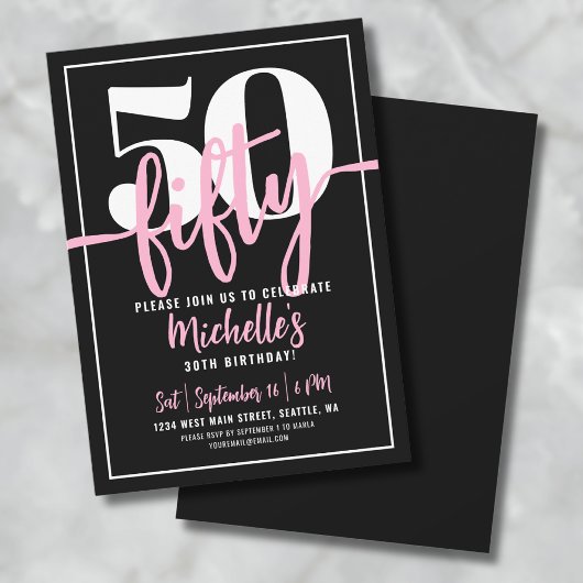 Vet Typografie Roze Modern 50ste verjaardag Kaart
