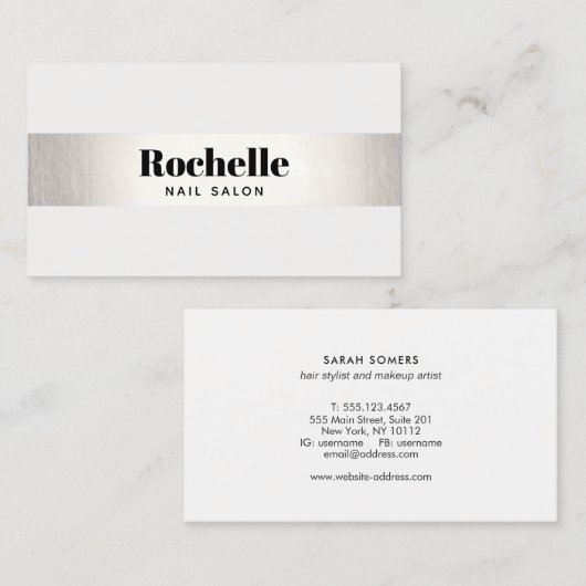 Vet Typografie Wit Modern Zilver Streep Visitekaartje (Voorkant / Achterkant)