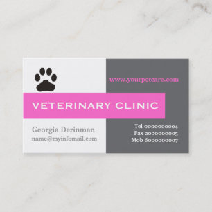Vet/Veterinary Clinic, paw hot-roze oog-catching Visitekaartje
