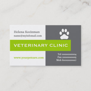 Vet/Veterinary Clinic, paw lime green eye catching Visitekaartje