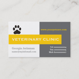 Vet/Veterinary Clinic, paw yellow eye-Catching Visitekaartje