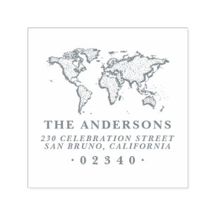 Vet Wereldkaart Formele familienaam & terugkeeradr Zelfinktende Stempel