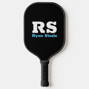 Vet wit monogram & Sky Blue Name op Black Pickl Pickleball Paddle