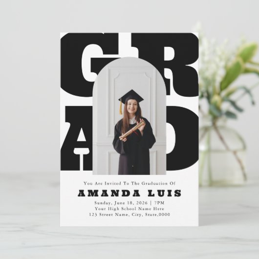 Vet Wit Retro Afstuderen Uitnodiging (Staand voorkant)