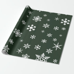 Vet Wit Sneeuwvlokken op Donker Evergreen, Vakanti Cadeaupapier