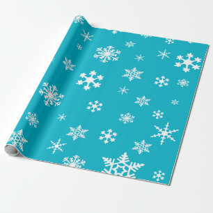 Vet witte sneeuwvlokken op Bright Scuba Blue Holid Cadeaupapier