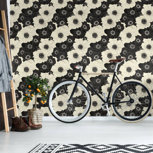 Vet Zwart en Gebroken Wit Anemoon Bloemen Verwijde Behang