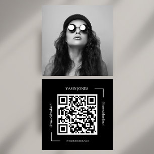 Vet Zwart en Wit QR-code Sociaal Foto Vierkant Vierkante Visitekaartje