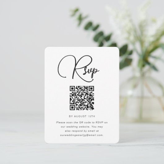 Vet zwart en wit RSVP met QR-code (Staand voorkant)