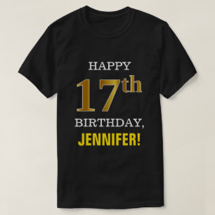 Vet, zwart, Faux Gold 17th Birthday met Shirt naam
