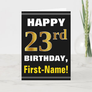Vet, Zwart, Faux Gold 23ste Verjaardag w / Naam Ka Kaart