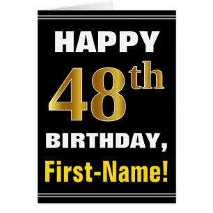 Vet, zwart, Faux Gold 48th Birthday met Kaart naam
