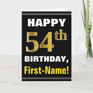 Vet, zwart, Faux Gold 54th Birthday met naadkaart Kaart