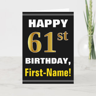 Vet, Zwart, Faux Gold 61st Verjaardag w / Naam Kaa Kaart