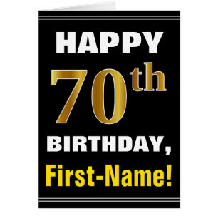 Vet, zwart, Faux Gold 70th Birthday met naam Kaart