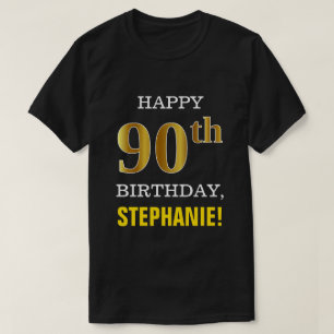 Vet, zwart, Faux Gold 90th Birthday met Shirt naam
