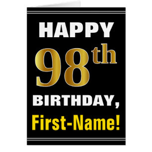 Vet, zwart, Faux Gold 98th Birthday met Kaart naam