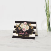 Vet zwart, ivoor strepen, bloemen dank u bedankkaart (Voorkant)