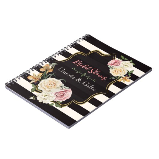 Vet Zwart, Ivoor Strepen, Bloemen Gasten en Gesche Notitieboek (Linkerzijde)