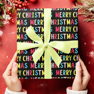 Vet Zwart Vrolijk Kerstfeest Multicolor Tekstontwe Cadeaupapier