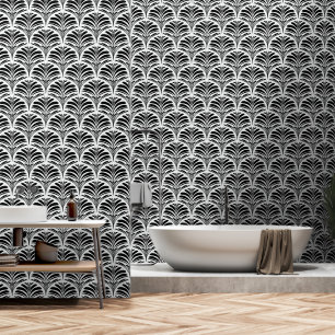 Vet zwart-wit Art Deco geometrisch ontwerp Behang