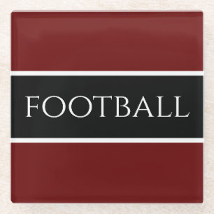 Vet Zwart Wit Donkerrood Strepen "Football" Tekst Glazen Onderzetter